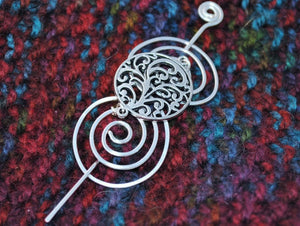 Shawl Pin, Elegant Spirals Shawl Pin - Charmed Silver - Crafty Flutterby Creations
