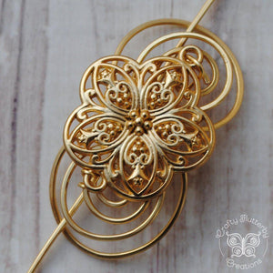 Shawl Pin, Flower - Gold Charmed - Crafty Flutterby Creations