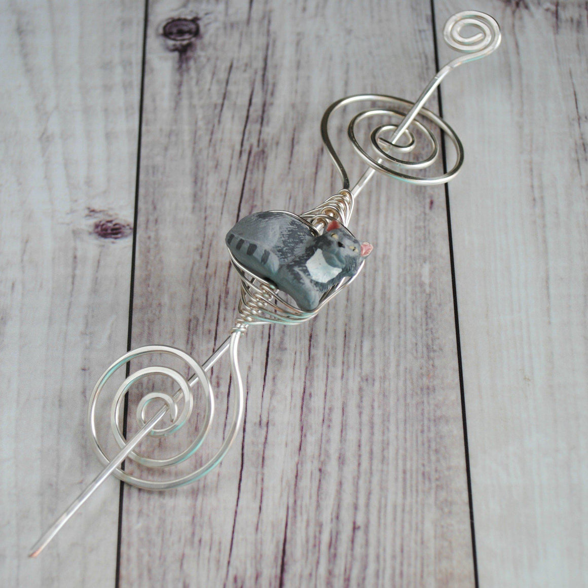 Grey Cat Shawl Pin - Large Silver - Limited Edition
