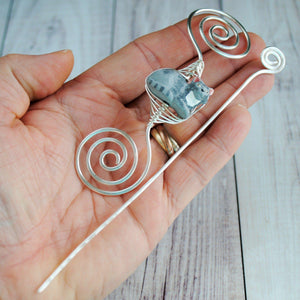 Shawl Pin, Grey Cat Shawl Pin - Large Silver - Limited Edition - Crafty Flutterby Creations
