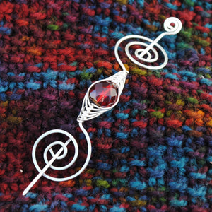 Shawl Pin, January Garnet Shawl Pin - Noteworthy Birthstone Silver - Crafty Flutterby Creations