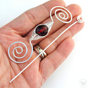 Shawl Pin, January Garnet Shawl Pin - Noteworthy Birthstone Silver - Crafty Flutterby Creations