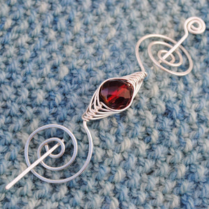 Shawl Pin, January Garnet Shawl Pin - Noteworthy Birthstone Silver - Crafty Flutterby Creations