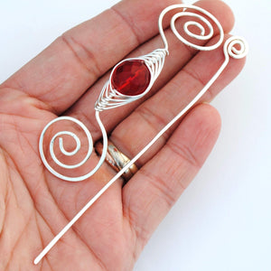 Shawl Pin, July Ruby Red Shawl Pin - Noteworthy Birthstone Silver - Crafty Flutterby Creations