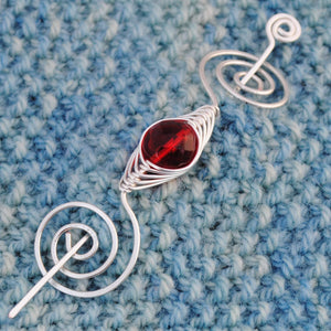 Shawl Pin, July Ruby Red Shawl Pin - Noteworthy Birthstone Silver - Crafty Flutterby Creations