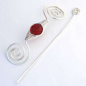 Shawl Pin, July Ruby Red Shawl Pin - Noteworthy Birthstone Silver - Crafty Flutterby Creations