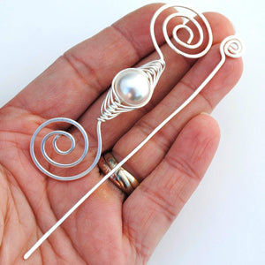 Shawl Pin, June Pearl Shawl Pin - Noteworthy Birthstone Silver - Crafty Flutterby Creations