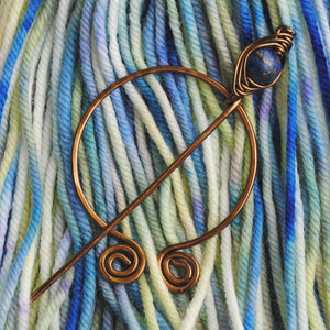 Shawl Pin, Lapis Lazuli Penannular Pin in Silver or Vintage Bronze - Crafty Flutterby Creations
