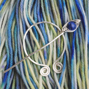 Shawl Pin, Lapis Lazuli Penannular Pin in Silver or Vintage Bronze - Crafty Flutterby Creations