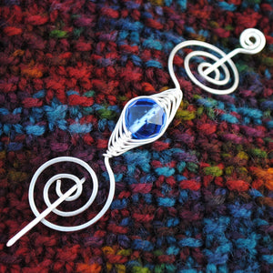 Shawl Pin, March Aquamarine Shawl Pin - Noteworthy Birthstone Silver - Crafty Flutterby Creations