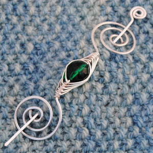 Shawl Pin, May Emerald Green Shawl Pin - Noteworthy Birthstone Silver - Crafty Flutterby Creations