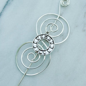 Shawl Pin, Moon Shawl Pin - Charmed Silver - Crafty Flutterby Creations