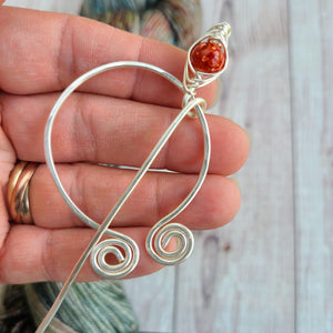 Orange Penannular Shawl Pin in Silver-Shawl Pin-Crafty Flutterby Creations