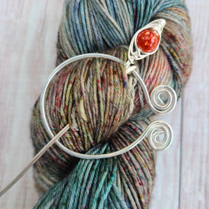 Orange Penannular Shawl Pin in Silver-Shawl Pin-Crafty Flutterby Creations