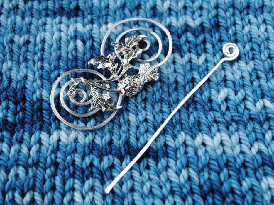 Crafty Flutterby Creations Outlander Inspired Shawl Pin with Scottish Thistle - Charmed Silver Fandoms