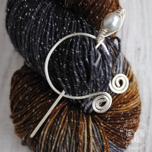 Shawl Pin, Penannular Pin Freshwater Pearl  in Silver or Vintage Bronze - Crafty Flutterby Creations