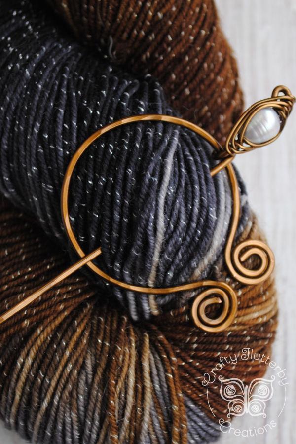Shawl Pin, Penannular Pin Freshwater Pearl  in Silver or Vintage Bronze - Crafty Flutterby Creations