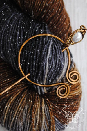 Shawl Pin, Penannular Pin Freshwater Pearl  in Silver or Vintage Bronze - Crafty Flutterby Creations