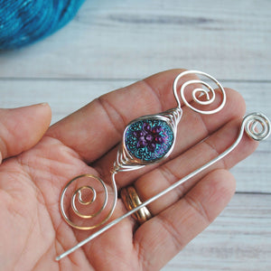 Shawl Pin, Pre- Order -  Purple Starflower Shawl Pin- Noteworthy Czech Glass - Limited Edition - Crafty Flutterby Creations