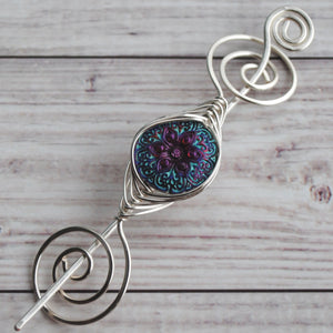 Shawl Pin, Pre- Order -  Purple Starflower Shawl Pin- Noteworthy Czech Glass - Limited Edition - Crafty Flutterby Creations