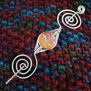 Shawl Pin, Red and Orange Lampwork Glass Shawl Pin - Large Silver - Crafty Flutterby Creations