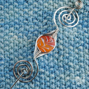 Shawl Pin, Red and Orange Lampwork Glass Shawl Pin - Large Silver - Crafty Flutterby Creations