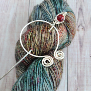 Red Penannular Shawl Pin in Silver-Shawl Pin-Crafty Flutterby Creations