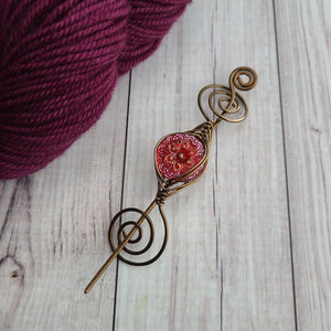 Red Starflower Shawl Pin- Noteworthy Czech Glass - Limited Edition-Shawl Pin-Crafty Flutterby Creations