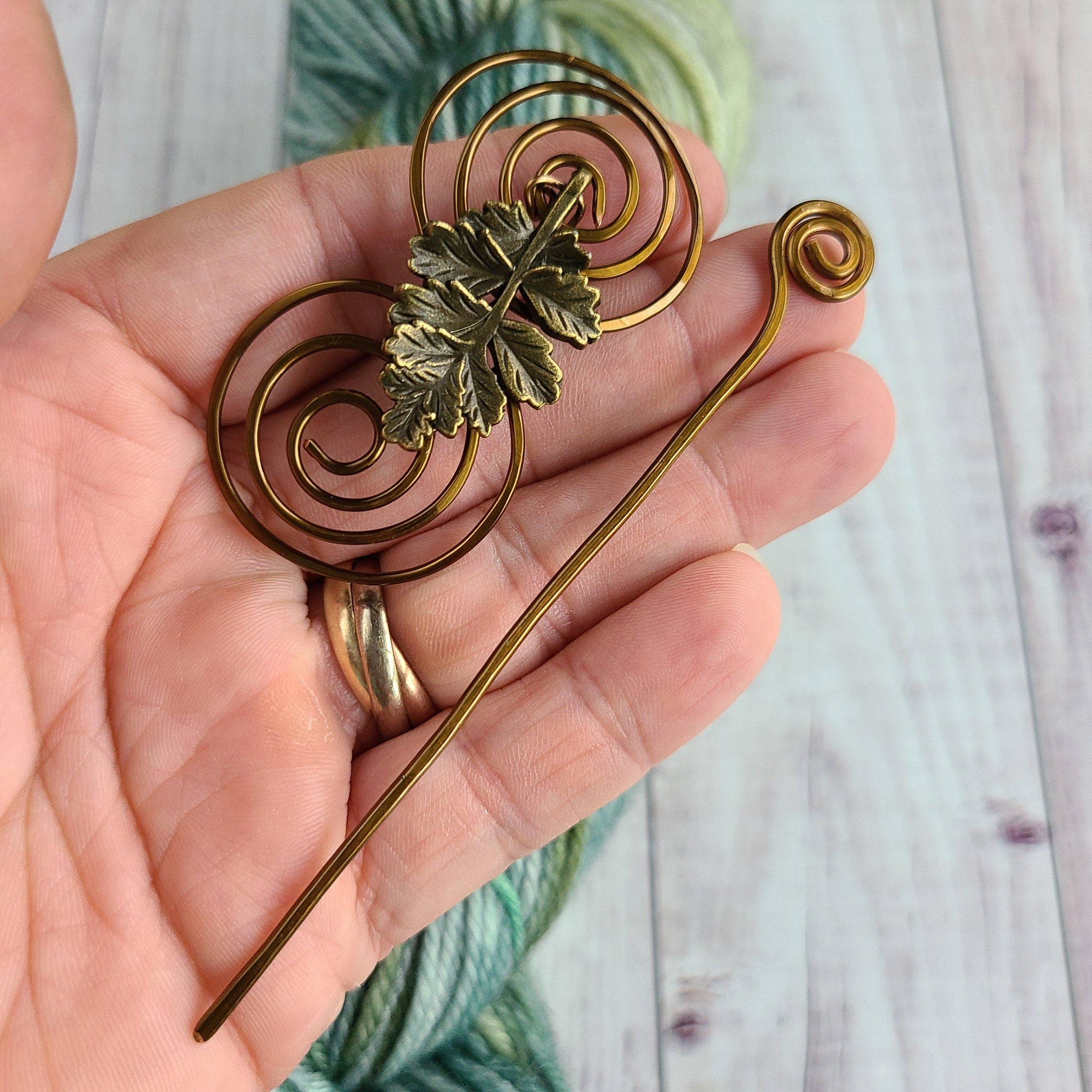 Crafty Flutterby Creations Rowan Leaf Shawl Pin Charmed Vintage Bronze