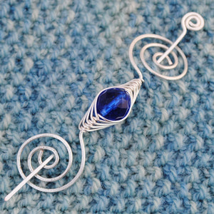 Shawl Pin, September Sapphire Blue Shawl Pin - Noteworthy Birthstone Silver - Crafty Flutterby Creations