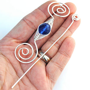 Shawl Pin, September Sapphire Blue Shawl Pin - Noteworthy Birthstone Silver - Crafty Flutterby Creations