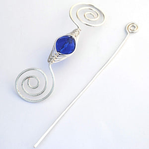 Shawl Pin, September Sapphire Blue Shawl Pin - Noteworthy Birthstone Silver - Crafty Flutterby Creations