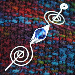 Shawl Pin, September Sapphire Blue Shawl Pin - Noteworthy Birthstone Silver - Crafty Flutterby Creations