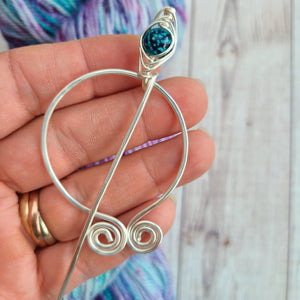 Teal Penannular Shawl Pin in Silver-Shawl Pin-Crafty Flutterby Creations