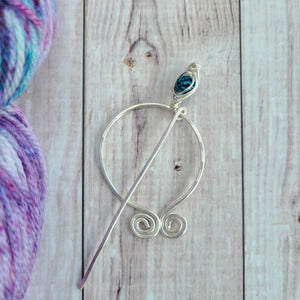Teal Penannular Shawl Pin in Silver-Shawl Pin-Crafty Flutterby Creations