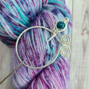 Teal Penannular Shawl Pin in Silver-Shawl Pin-Crafty Flutterby Creations