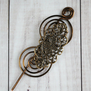 Shawl Pin, Victorian Lace Shawl Pin - Charmed Bronze - Crafty Flutterby Creations