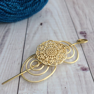 Victorian Lace Shawl Pin - Gold Charmed-Shawl Pin-Crafty Flutterby Creations